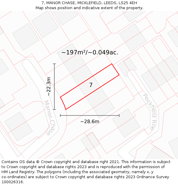 7, MANOR CHASE, MICKLEFIELD, LEEDS, LS25 4EH: Plot and title map