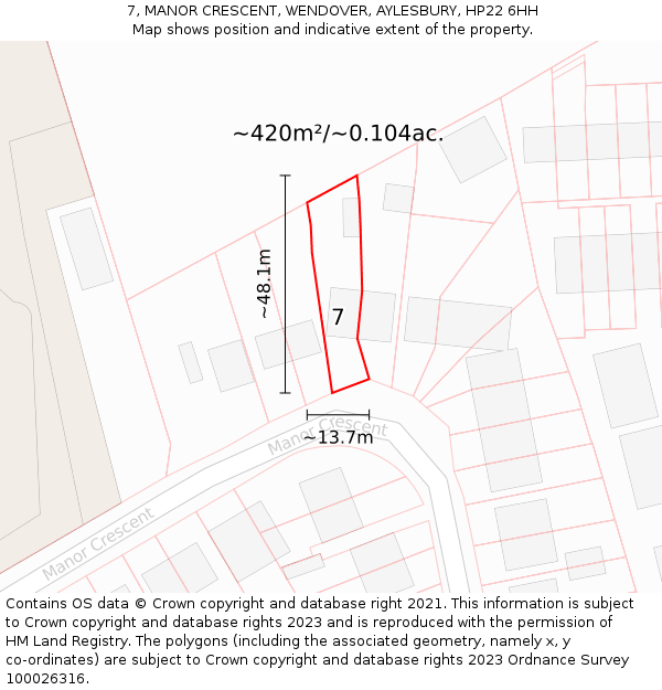 7, MANOR CRESCENT, WENDOVER, AYLESBURY, HP22 6HH: Plot and title map