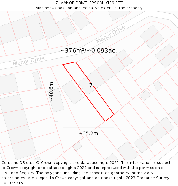 7, MANOR DRIVE, EPSOM, KT19 0EZ: Plot and title map