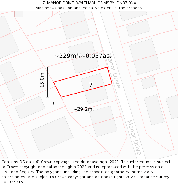 7, MANOR DRIVE, WALTHAM, GRIMSBY, DN37 0NX: Plot and title map