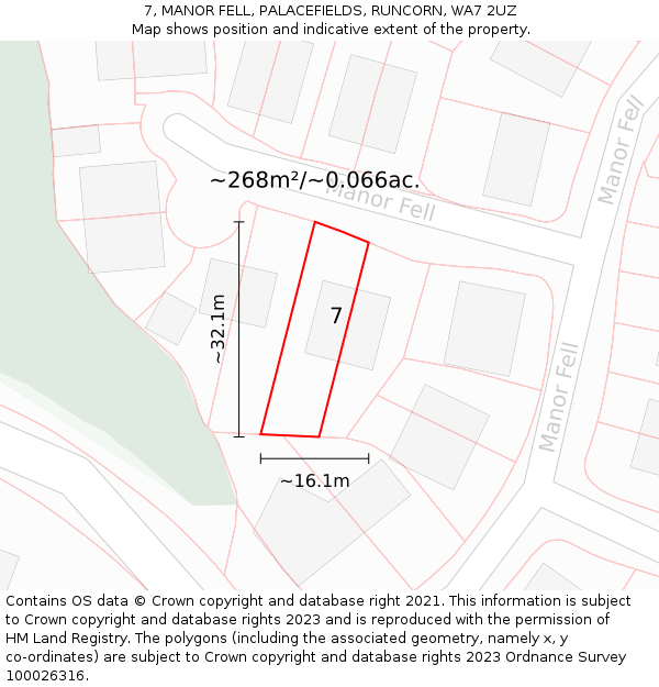 7, MANOR FELL, PALACEFIELDS, RUNCORN, WA7 2UZ: Plot and title map