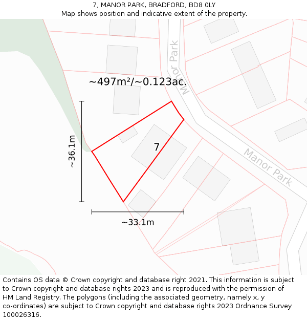 7, MANOR PARK, BRADFORD, BD8 0LY: Plot and title map
