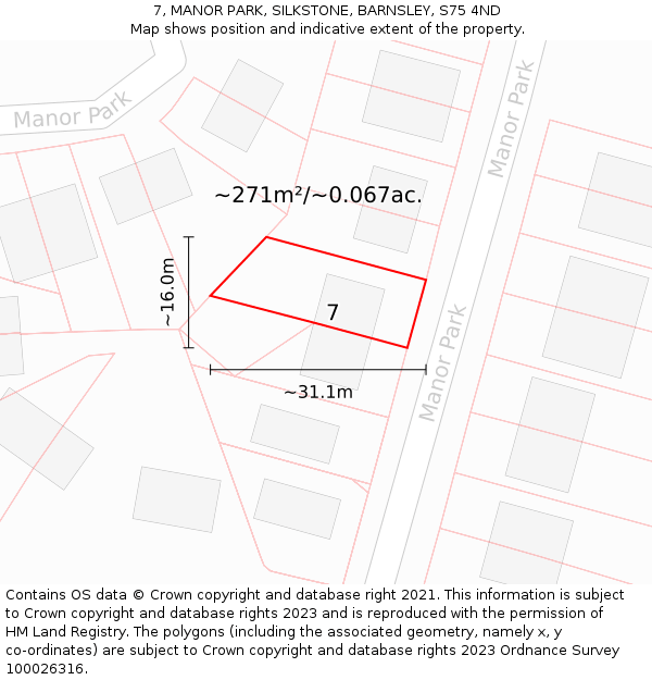 7, MANOR PARK, SILKSTONE, BARNSLEY, S75 4ND: Plot and title map