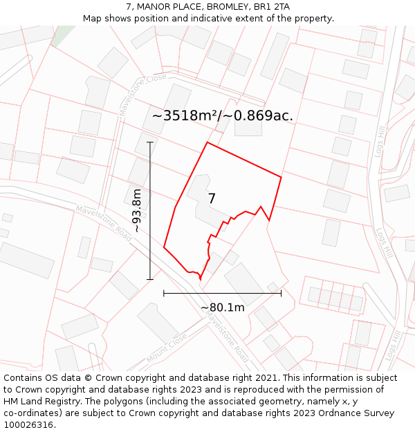 7, MANOR PLACE, BROMLEY, BR1 2TA: Plot and title map
