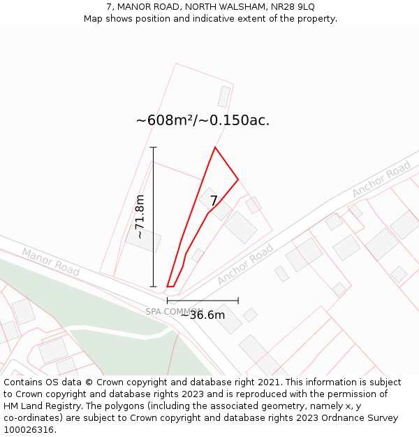 7, MANOR ROAD, NORTH WALSHAM, NR28 9LQ: Plot and title map