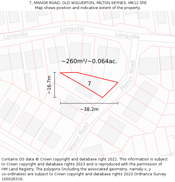 7, MANOR ROAD, OLD WOLVERTON, MILTON KEYNES, MK12 5PE: Plot and title map