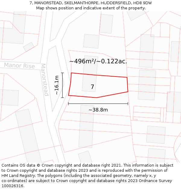 7, MANORSTEAD, SKELMANTHORPE, HUDDERSFIELD, HD8 9DW: Plot and title map