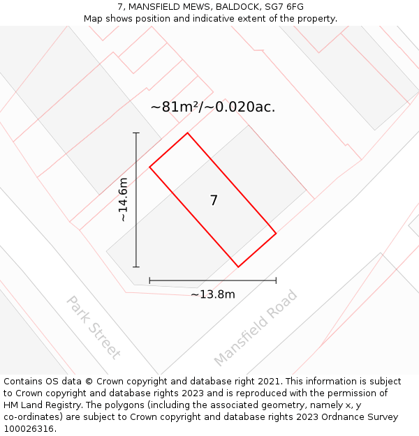 7, MANSFIELD MEWS, BALDOCK, SG7 6FG: Plot and title map