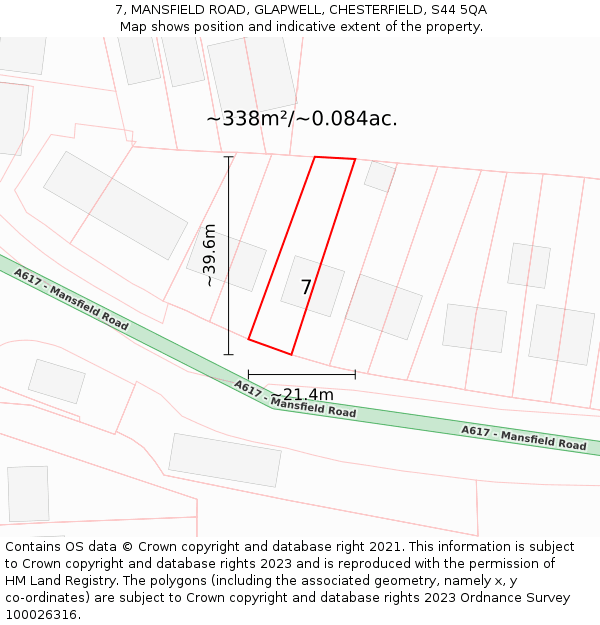 7, MANSFIELD ROAD, GLAPWELL, CHESTERFIELD, S44 5QA: Plot and title map