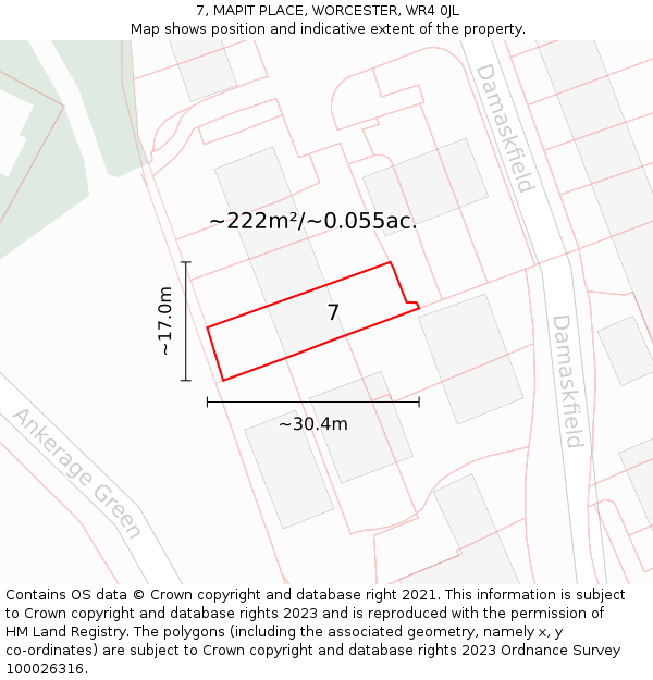 7, MAPIT PLACE, WORCESTER, WR4 0JL: Plot and title map
