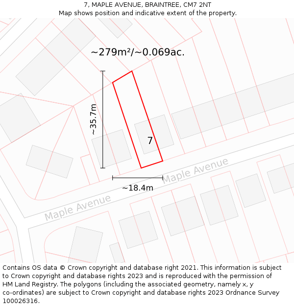 7, MAPLE AVENUE, BRAINTREE, CM7 2NT: Plot and title map
