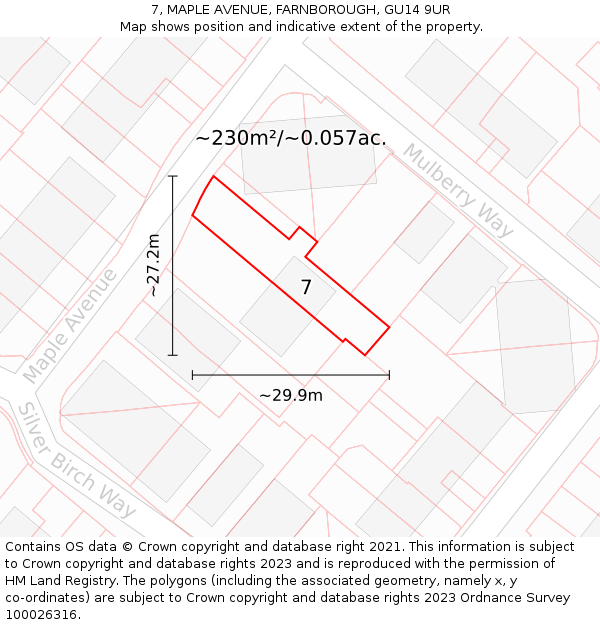 7, MAPLE AVENUE, FARNBOROUGH, GU14 9UR: Plot and title map