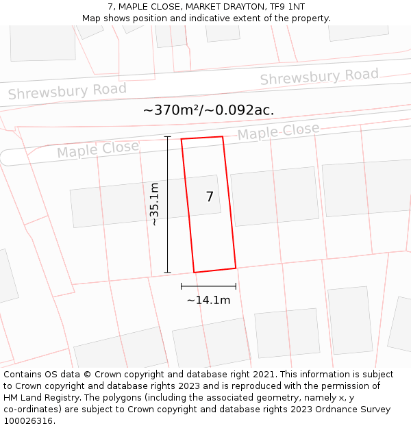 7, MAPLE CLOSE, MARKET DRAYTON, TF9 1NT: Plot and title map