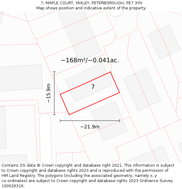 7, MAPLE COURT, YAXLEY, PETERBOROUGH, PE7 3YN: Plot and title map