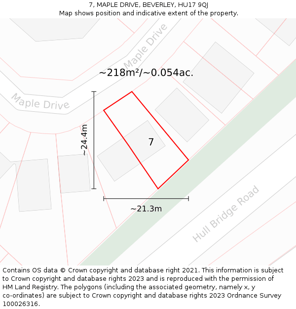 7, MAPLE DRIVE, BEVERLEY, HU17 9QJ: Plot and title map