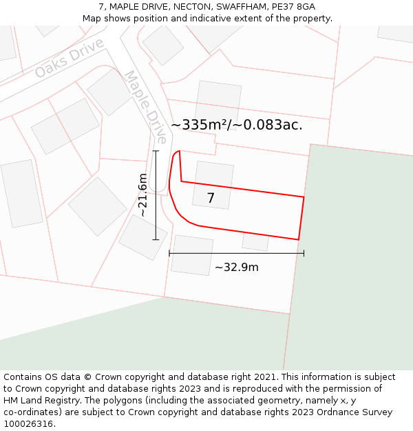 7, MAPLE DRIVE, NECTON, SWAFFHAM, PE37 8GA: Plot and title map