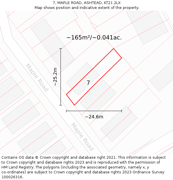 7, MAPLE ROAD, ASHTEAD, KT21 2LX: Plot and title map