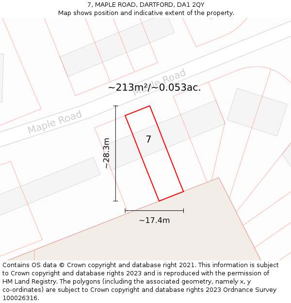 7, MAPLE ROAD, DARTFORD, DA1 2QY: Plot and title map
