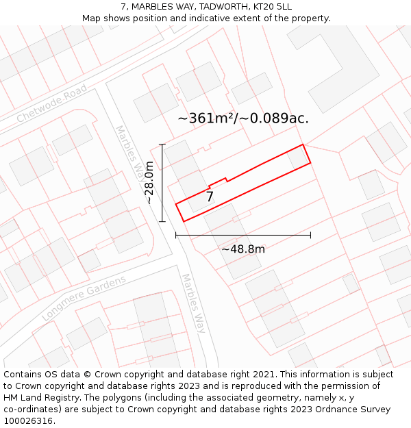 7, MARBLES WAY, TADWORTH, KT20 5LL: Plot and title map