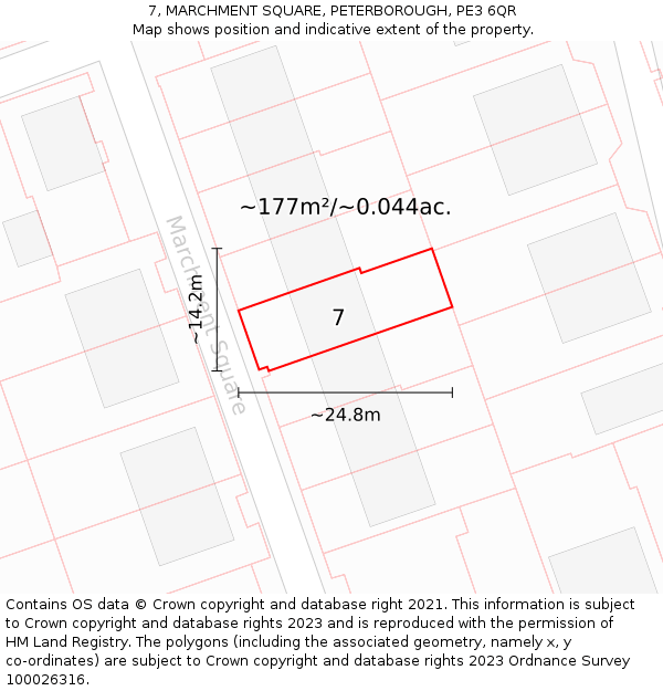 7, MARCHMENT SQUARE, PETERBOROUGH, PE3 6QR: Plot and title map