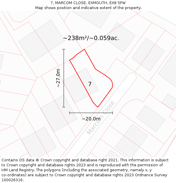 7, MARCOM CLOSE, EXMOUTH, EX8 5PW: Plot and title map
