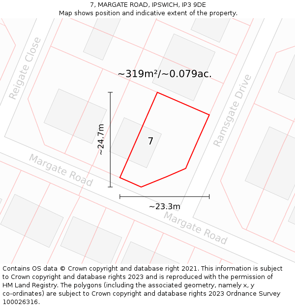 7, MARGATE ROAD, IPSWICH, IP3 9DE: Plot and title map