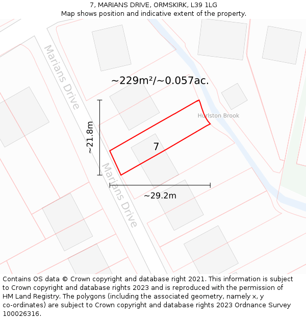 7, MARIANS DRIVE, ORMSKIRK, L39 1LG: Plot and title map