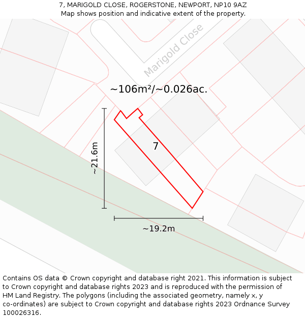 7, MARIGOLD CLOSE, ROGERSTONE, NEWPORT, NP10 9AZ: Plot and title map