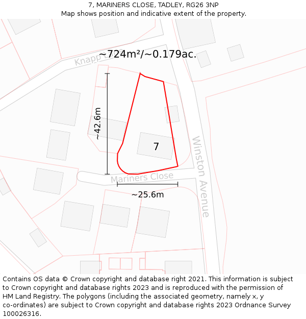 7, MARINERS CLOSE, TADLEY, RG26 3NP: Plot and title map