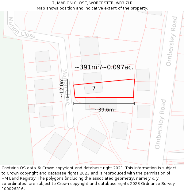 7, MARION CLOSE, WORCESTER, WR3 7LP: Plot and title map