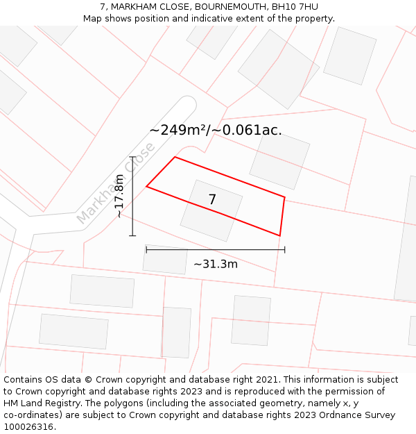 7, MARKHAM CLOSE, BOURNEMOUTH, BH10 7HU: Plot and title map