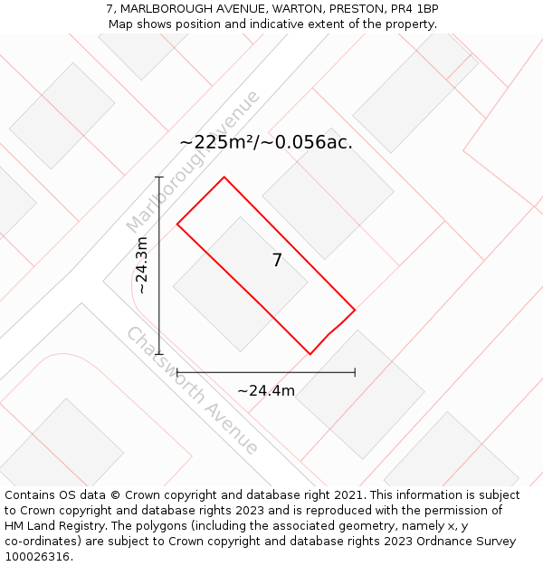 7, MARLBOROUGH AVENUE, WARTON, PRESTON, PR4 1BP: Plot and title map