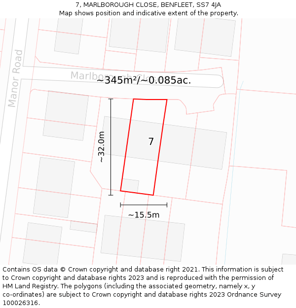 7, MARLBOROUGH CLOSE, BENFLEET, SS7 4JA: Plot and title map
