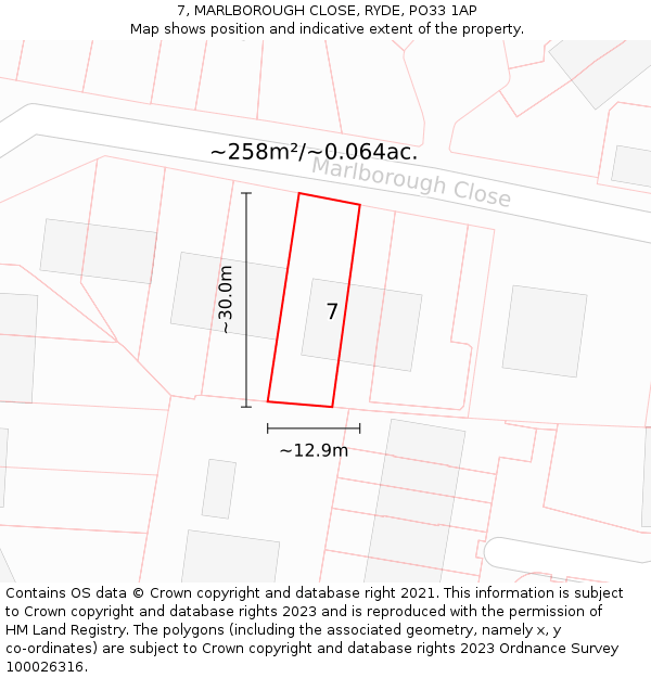 7, MARLBOROUGH CLOSE, RYDE, PO33 1AP: Plot and title map