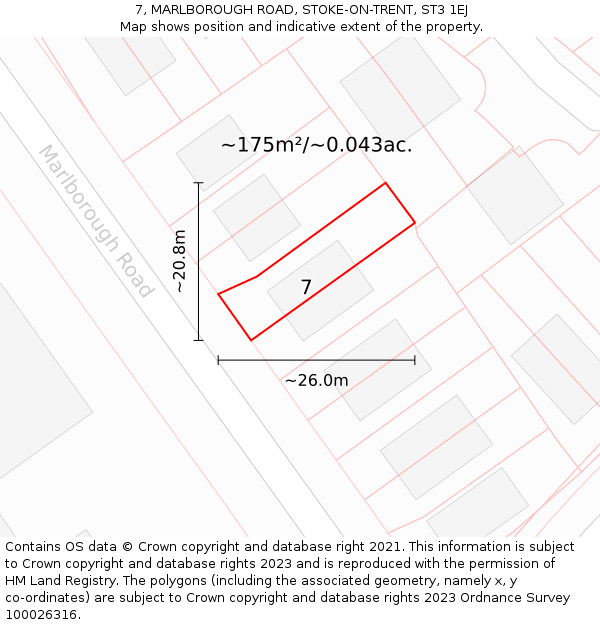 7, MARLBOROUGH ROAD, STOKE-ON-TRENT, ST3 1EJ: Plot and title map