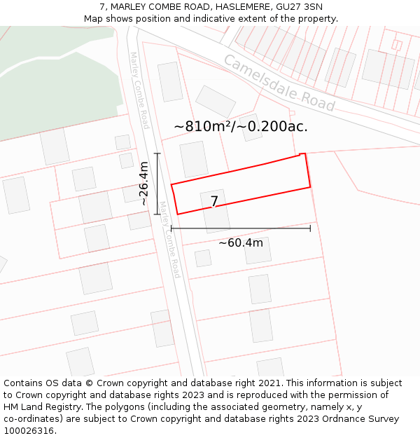 7, MARLEY COMBE ROAD, HASLEMERE, GU27 3SN: Plot and title map