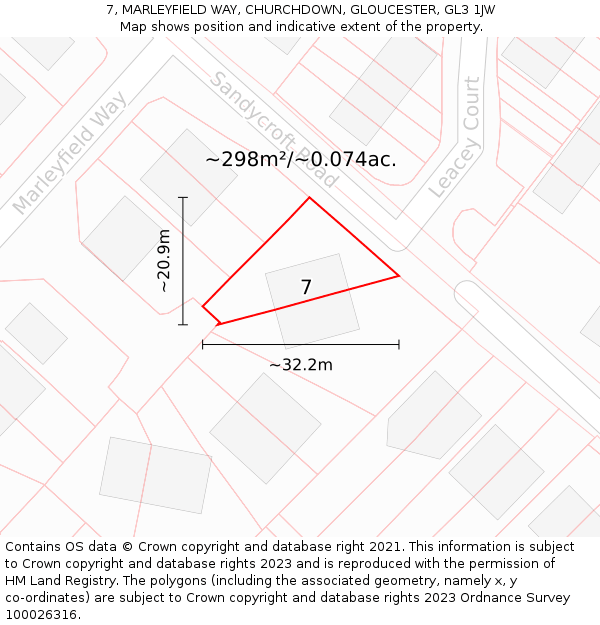 7, MARLEYFIELD WAY, CHURCHDOWN, GLOUCESTER, GL3 1JW: Plot and title map