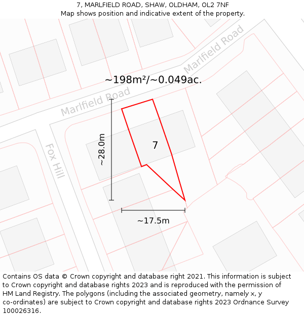 7, MARLFIELD ROAD, SHAW, OLDHAM, OL2 7NF: Plot and title map