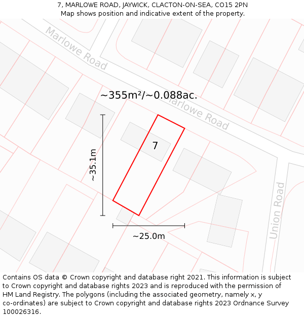 7, MARLOWE ROAD, JAYWICK, CLACTON-ON-SEA, CO15 2PN: Plot and title map