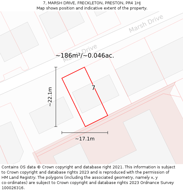 7, MARSH DRIVE, FRECKLETON, PRESTON, PR4 1HJ: Plot and title map