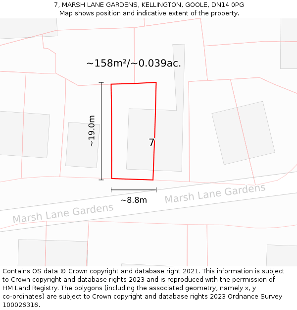 7, MARSH LANE GARDENS, KELLINGTON, GOOLE, DN14 0PG: Plot and title map