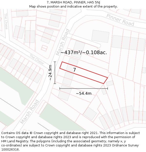 7, MARSH ROAD, PINNER, HA5 5NJ: Plot and title map