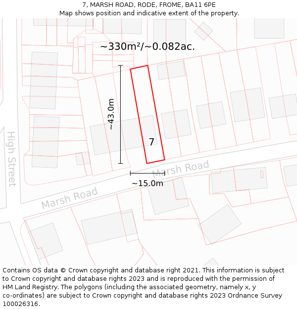 7, MARSH ROAD, RODE, FROME, BA11 6PE: Plot and title map