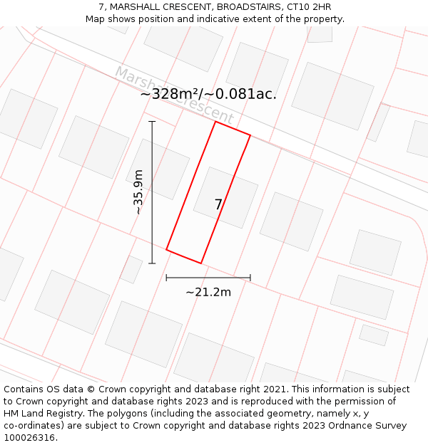 7, MARSHALL CRESCENT, BROADSTAIRS, CT10 2HR: Plot and title map