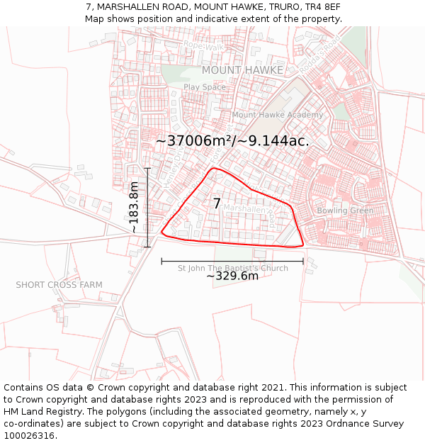 7, MARSHALLEN ROAD, MOUNT HAWKE, TRURO, TR4 8EF: Plot and title map