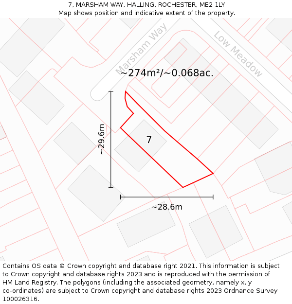 7, MARSHAM WAY, HALLING, ROCHESTER, ME2 1LY: Plot and title map