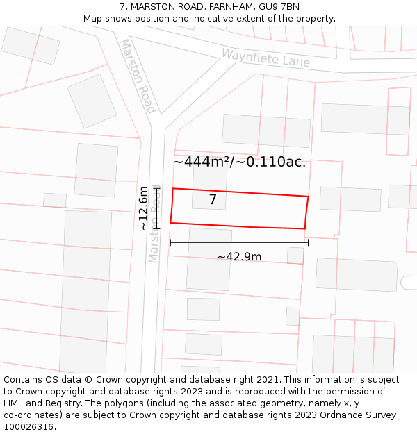 7, MARSTON ROAD, FARNHAM, GU9 7BN: Plot and title map