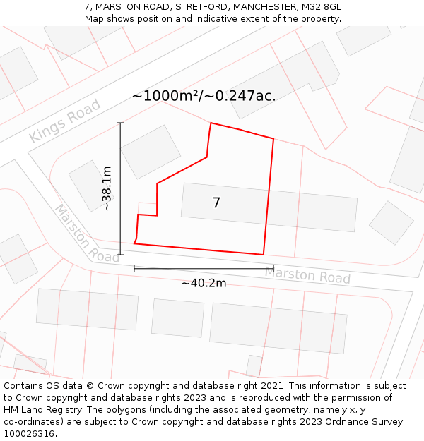 7, MARSTON ROAD, STRETFORD, MANCHESTER, M32 8GL: Plot and title map