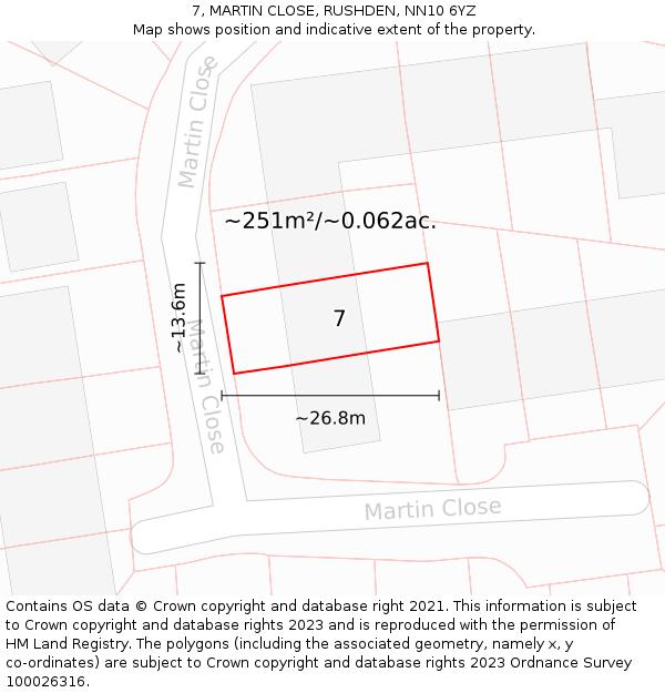 7, MARTIN CLOSE, RUSHDEN, NN10 6YZ: Plot and title map