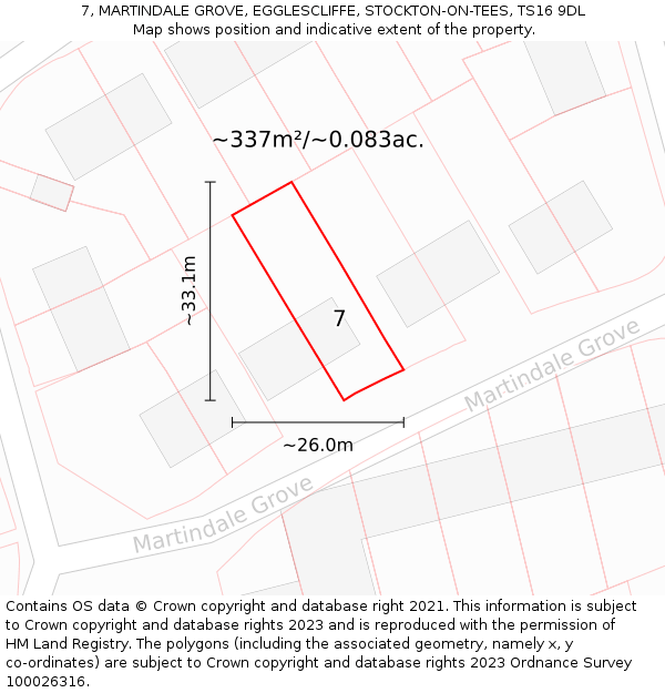 7, MARTINDALE GROVE, EGGLESCLIFFE, STOCKTON-ON-TEES, TS16 9DL: Plot and title map